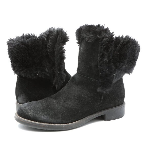 Vintage Bravo Browns Suede Faux Fur Boots Ankle Booties Italy Y2K Black Winter - Picture 1 of 11
